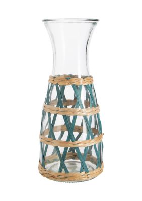 Turquoise Striped Rattan Sleeve 35 Ounce Carafe