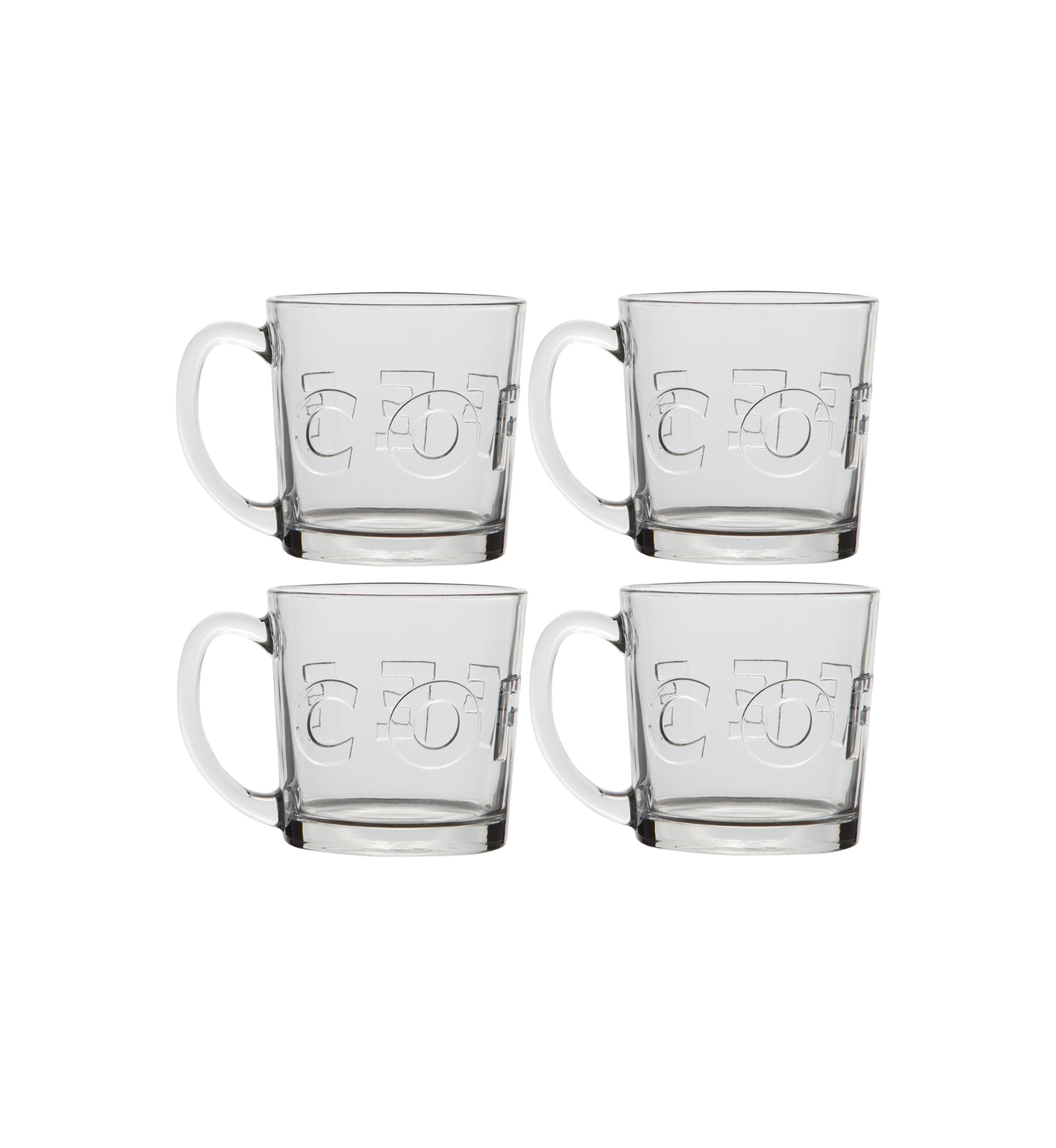 Barista Embossed Glass Coffee Mugs - Set of 4