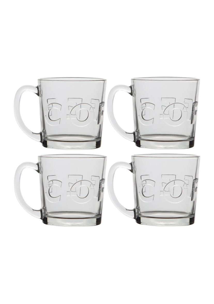 Barista Embossed Glass Coffee Mugs - Set of 4