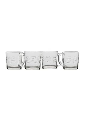 Home Essentials and Beyond Barista Clear 'Coffee' Embossed Mugs Cups - Set  of 4