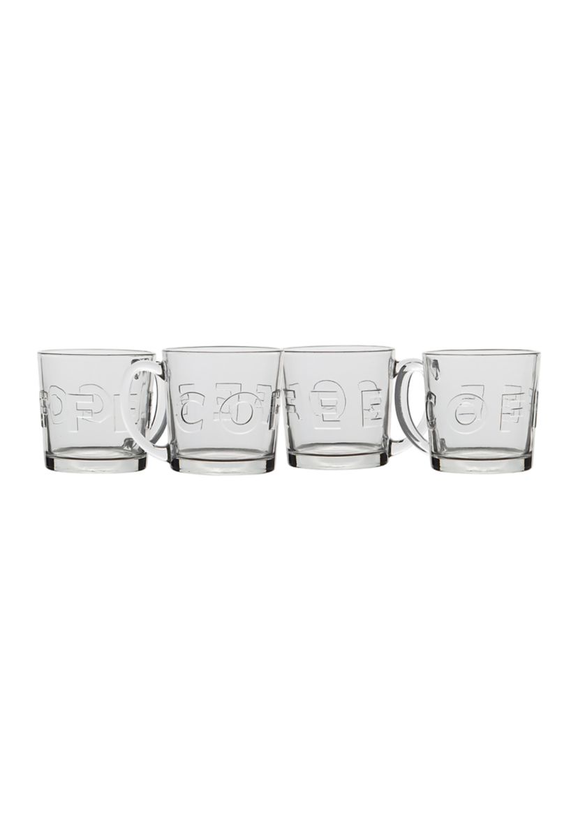 Barista Embossed Glass Coffee Mugs - Set of 4