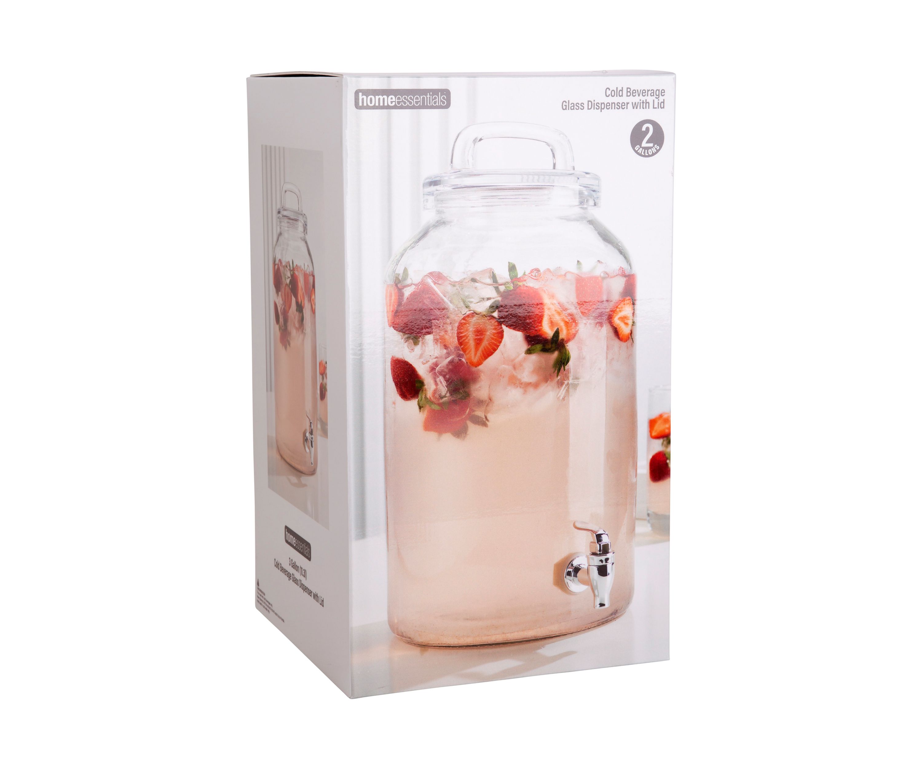 2 Gallon Cold Beverage Glass Dispenser with Lid