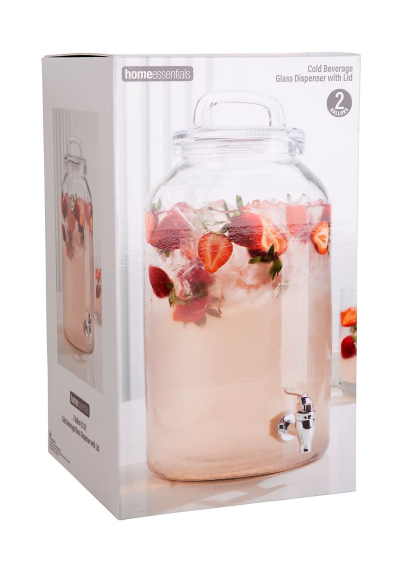 2 Gallon Cold Beverage Glass Dispenser with Lid