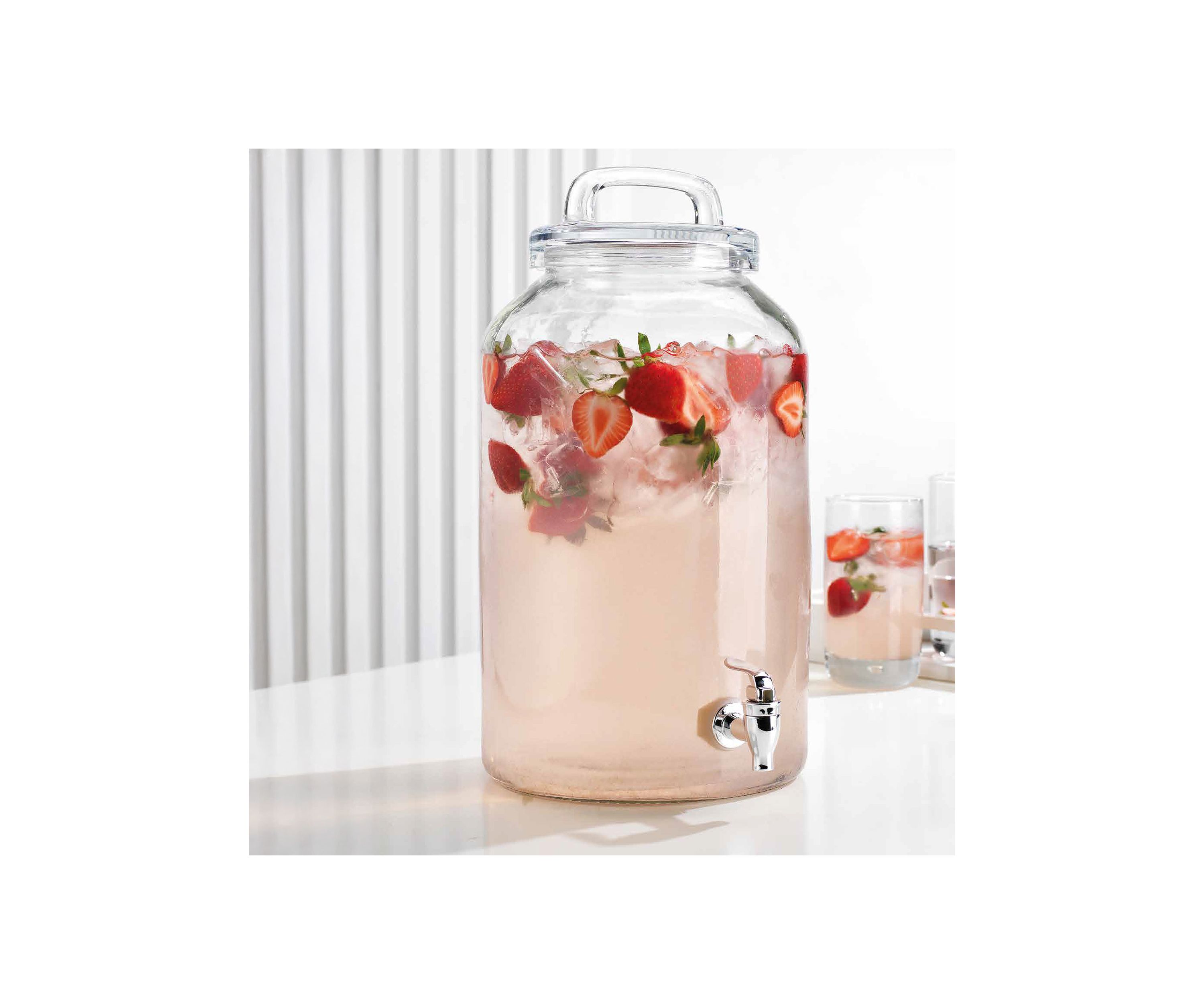 2 Gallon Cold Beverage Glass Dispenser with Lid