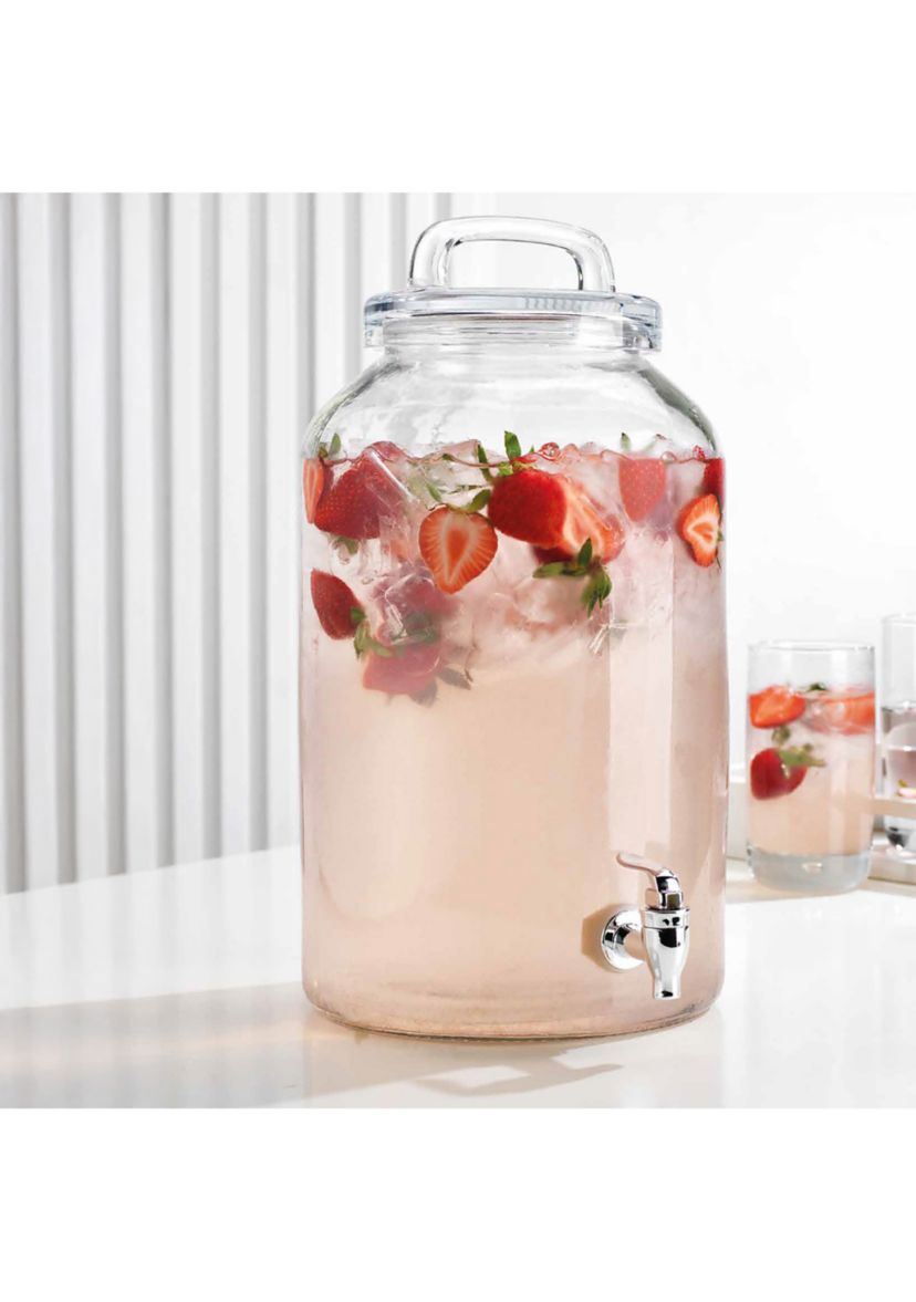 2 Gallon Cold Beverage Glass Dispenser with Lid