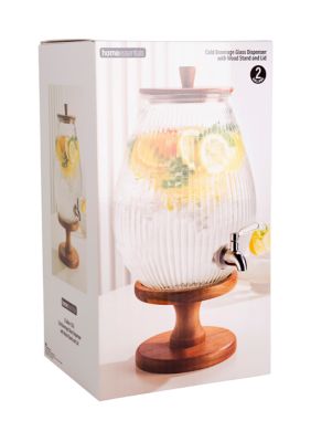 Ribbed 2 Gallon Beverage Dispenser on Wood Stand