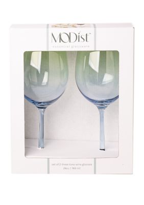 Tri-Colored Wine Glasses - Set of 2