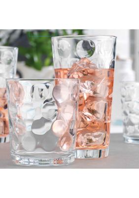 Red Co. Set of 6 Clear Plastic Outdoors 16 Ounce Drinking Tumblers with  Dimples and Multicolor Base
