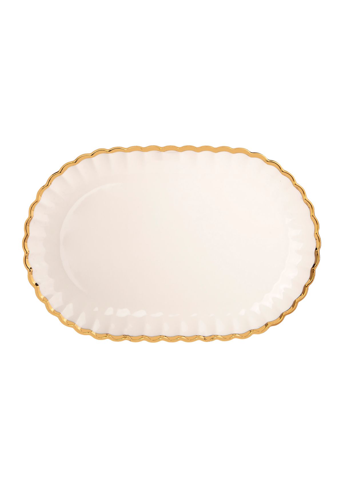 Scalloped 14" Gold Rim Oval Tray