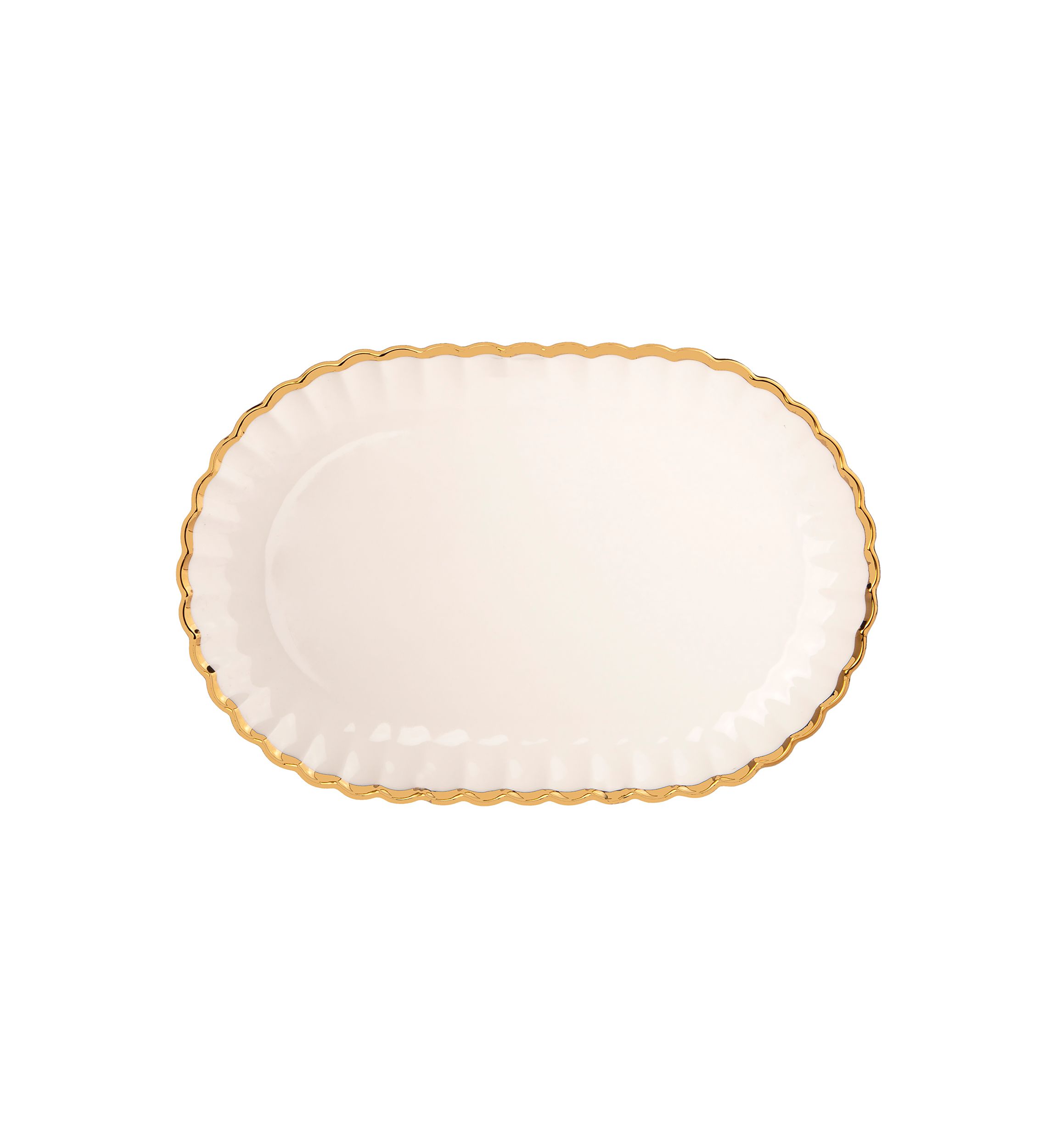Scalloped 14" Gold Rim Oval Tray