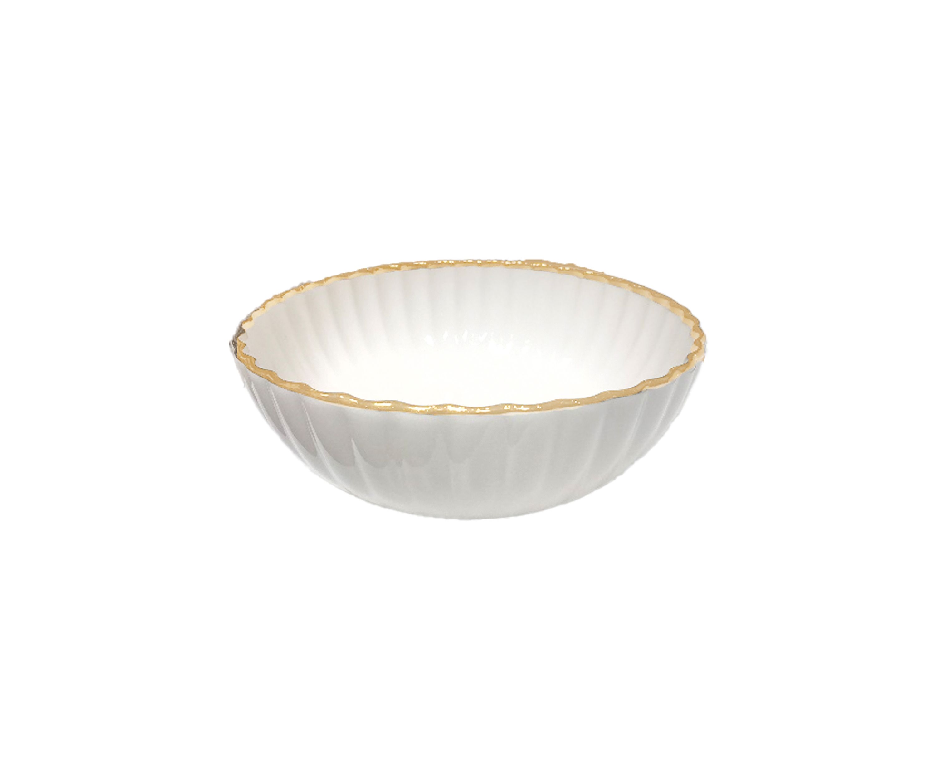 Scalloped Round 10" Gold Rim Serving Bowl
