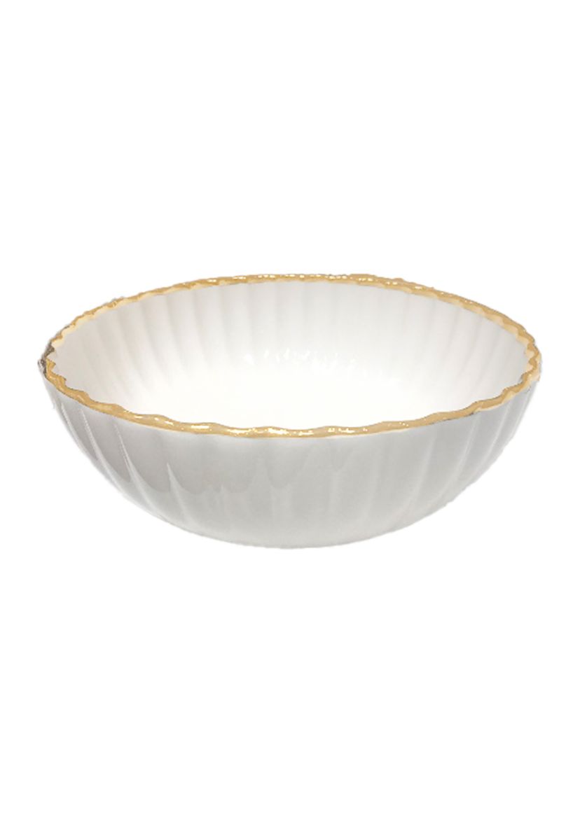 Scalloped Round 10" Gold Rim Serving Bowl