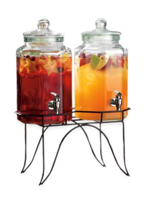 DOUBLE 1 GALLON HAMMERED DISPENSER W/ANTIQUE SCROLL STAND