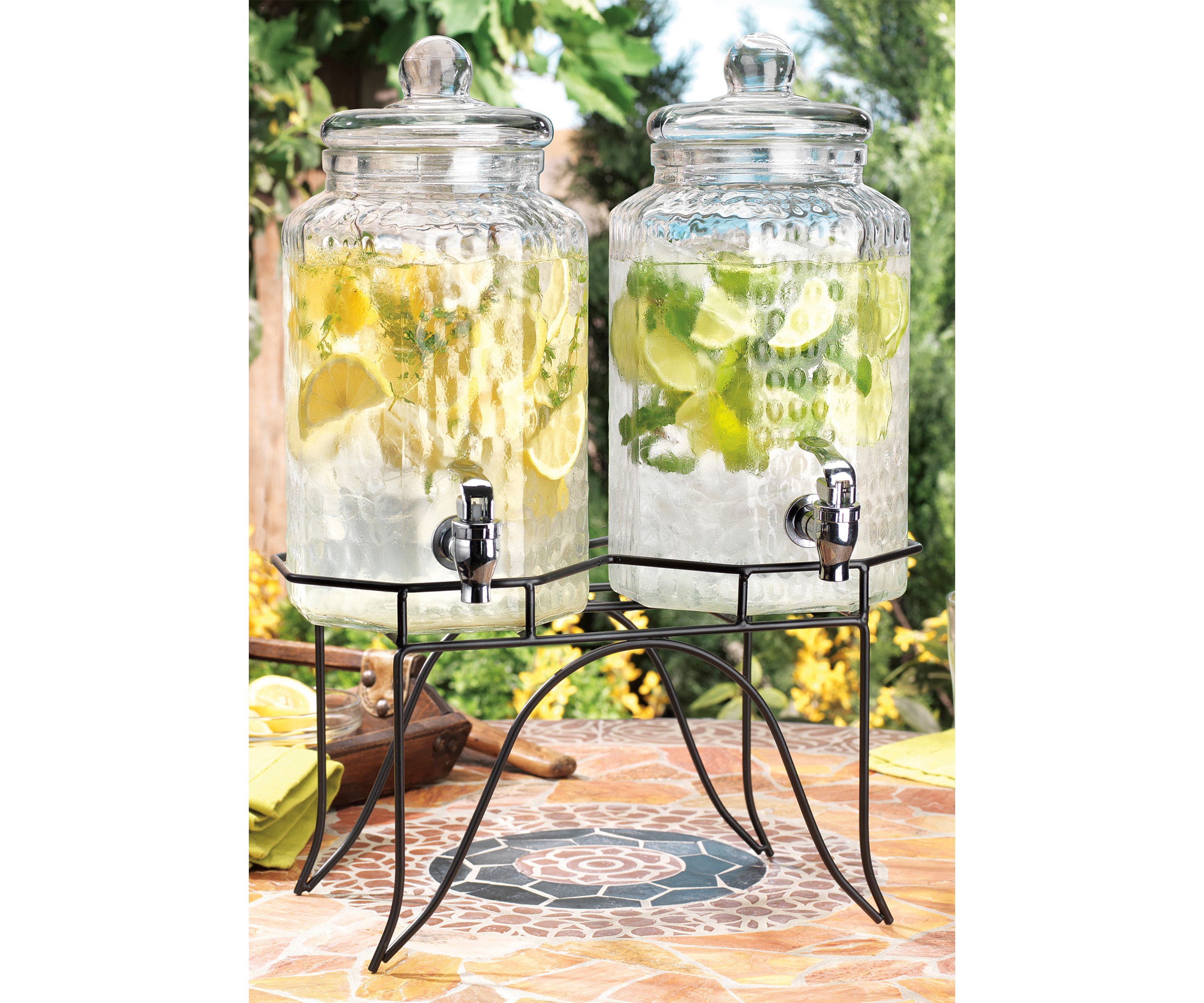 Hammered Twin-1 Gallon Dispensers with Rack 