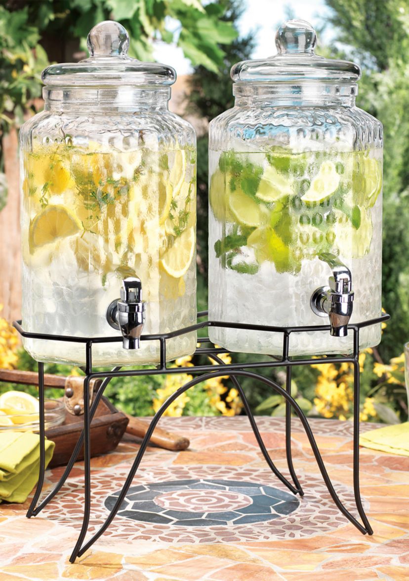 Hammered Twin-1 Gallon Dispensers with Rack 