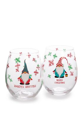 Home Essentials Set of 2 Stemless Wine Glasses Gnomes Season's ...