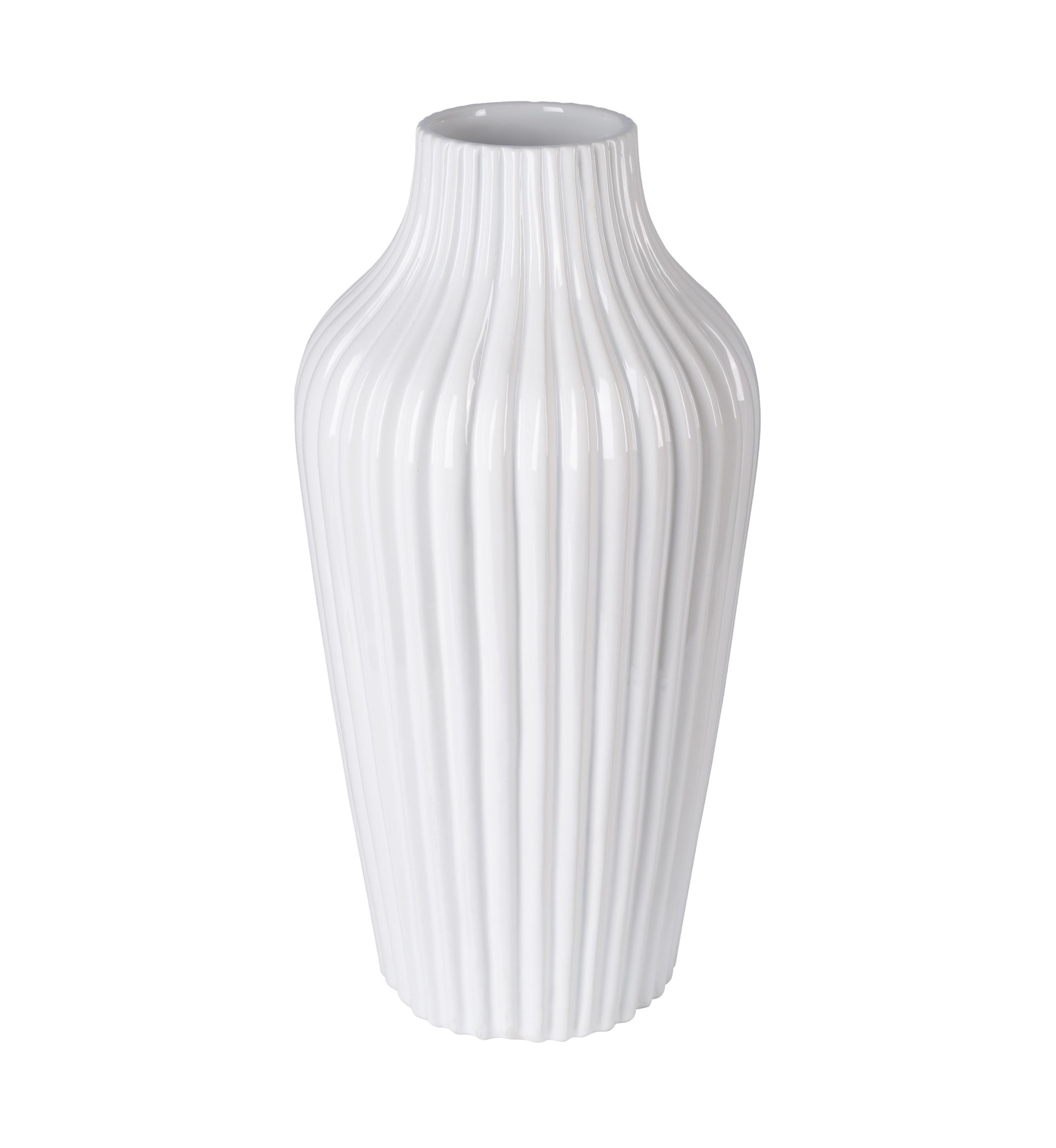 White Ribbed Ceramic Vase