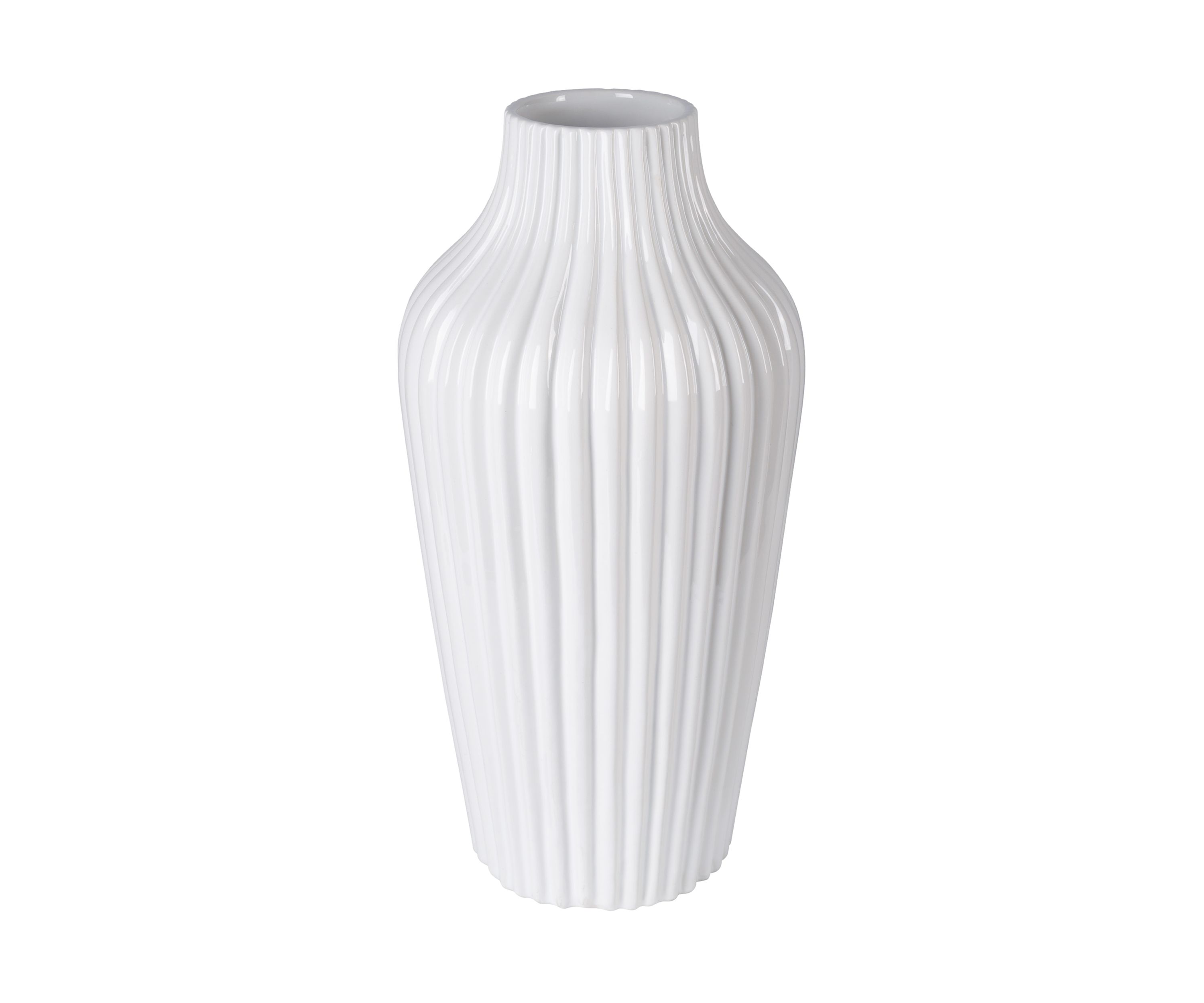 White Ribbed Ceramic Vase
