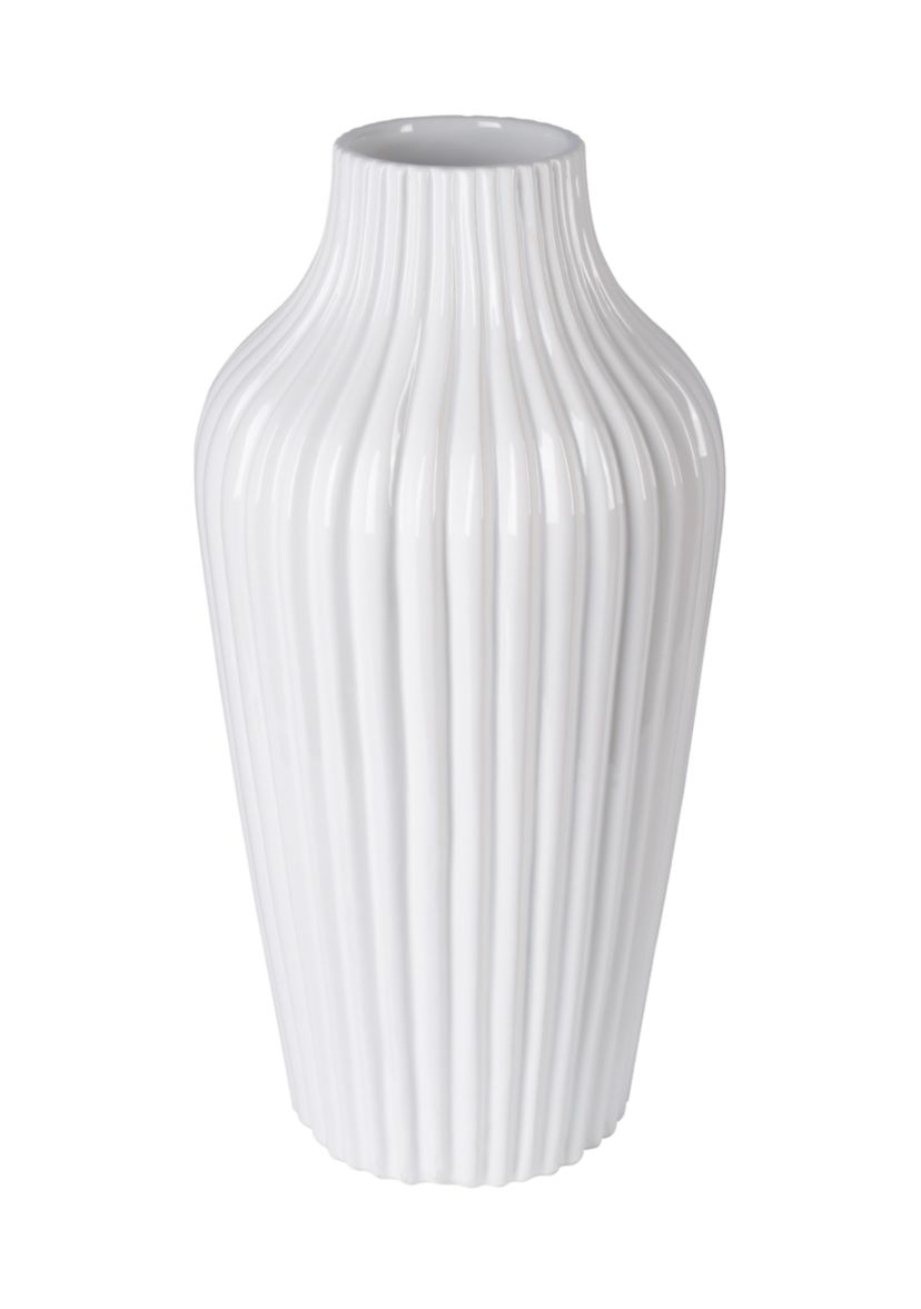White Ribbed Ceramic Vase