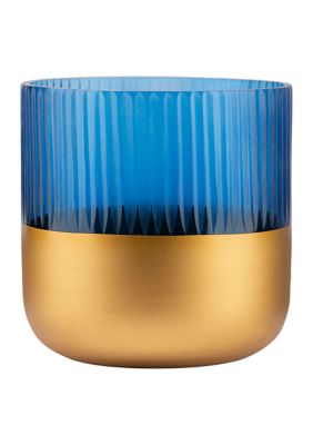 Blue Glass Rounded Hurricane Candle Holder