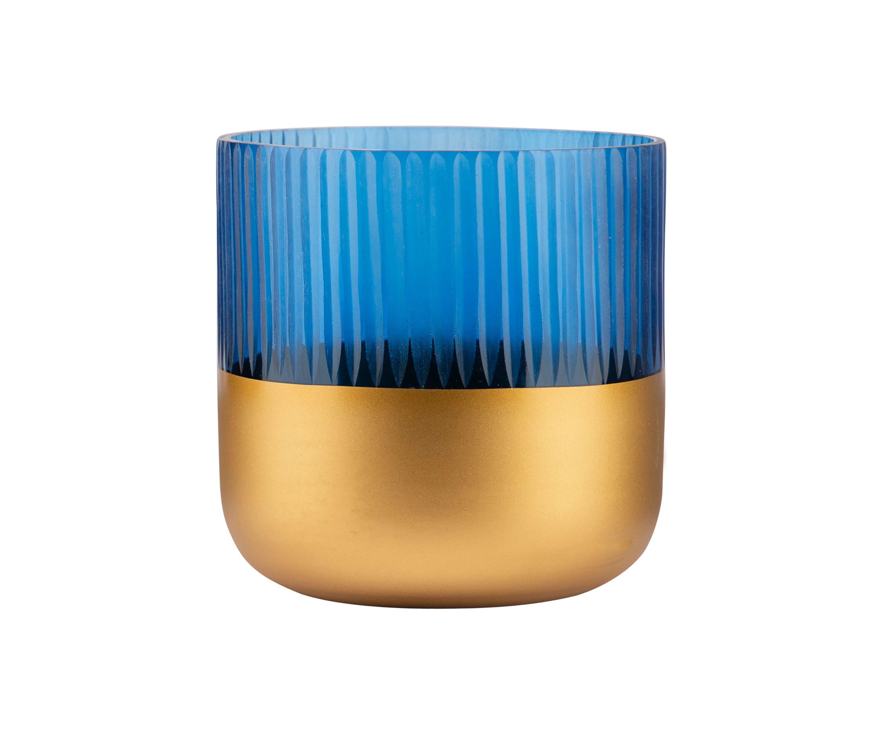 Blue Glass Rounded Hurricane Candle Holder
