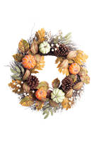 Harvest 20 Inch Pumpkin and Pinecone Wreath 