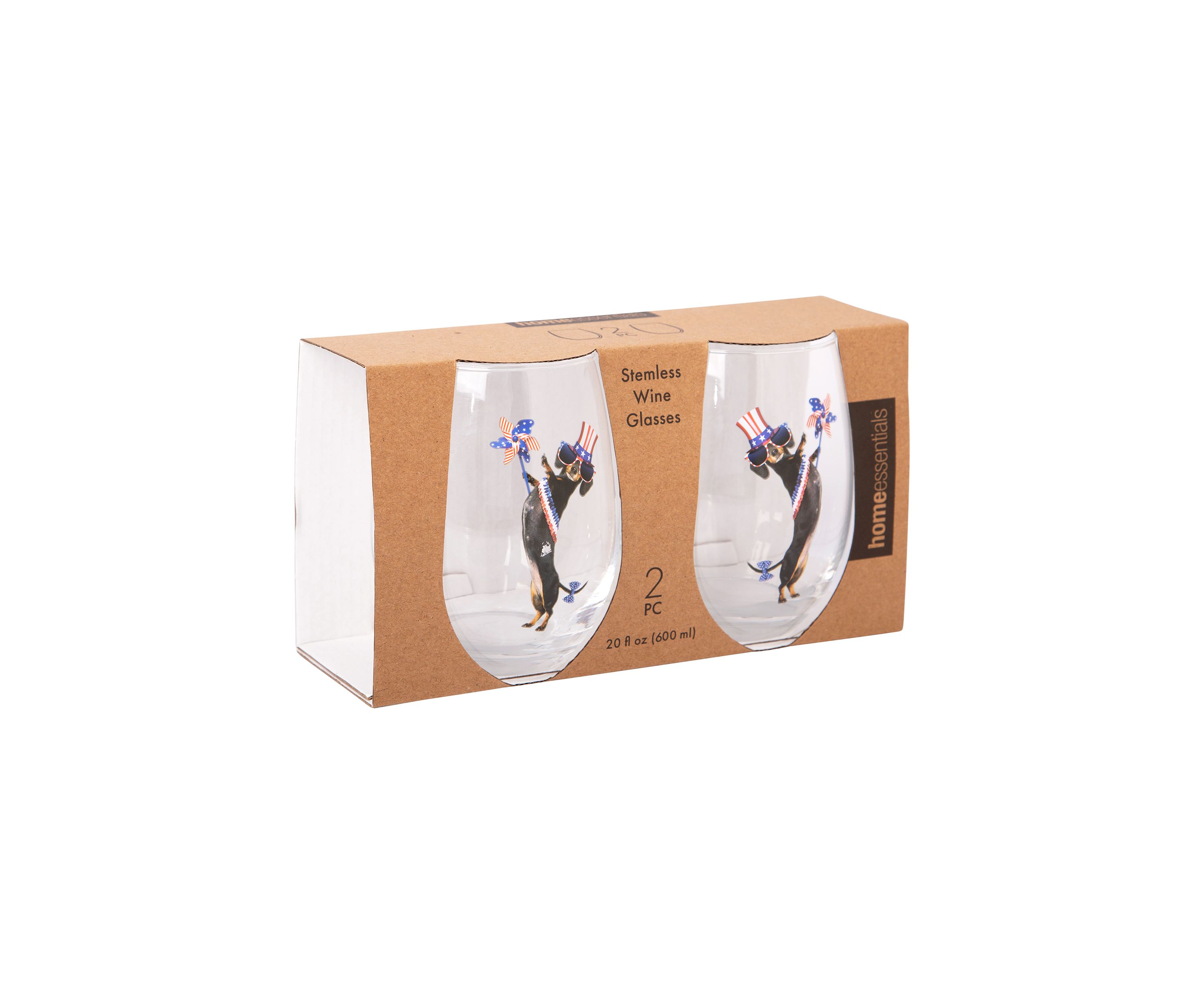  Stemless Wine Glasses with Design - Set of 2 