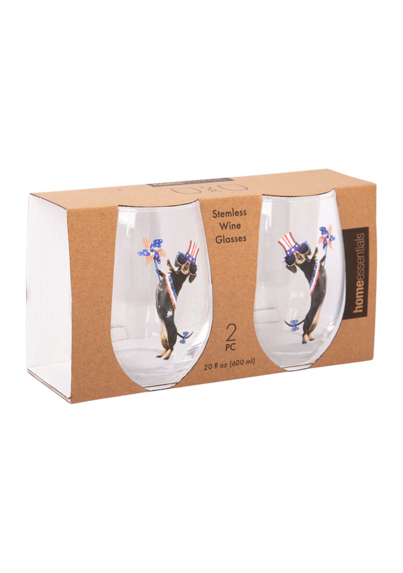  Stemless Wine Glasses with Design - Set of 2 