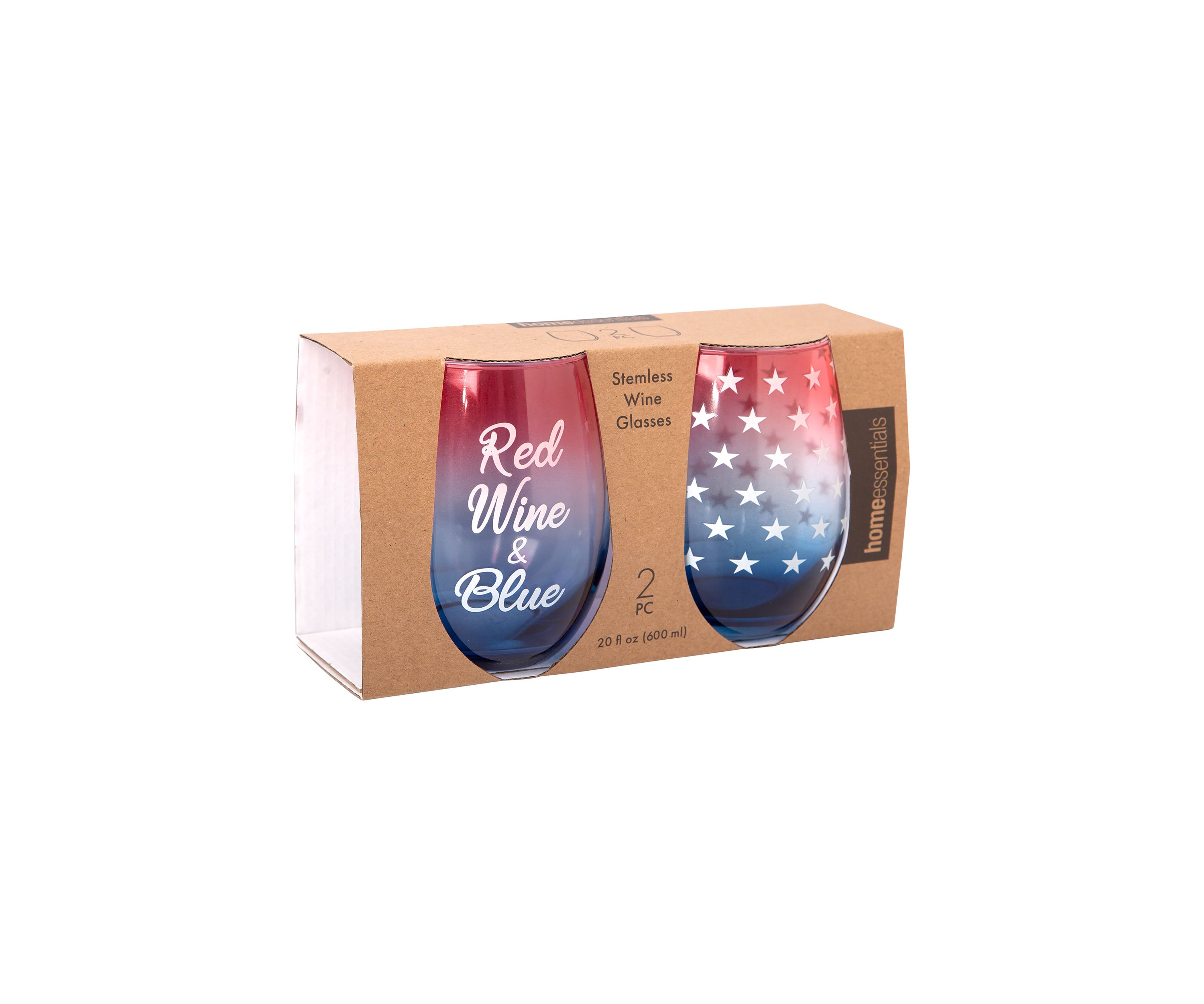 Stemless Wine Glasses with Design - Set of 2 