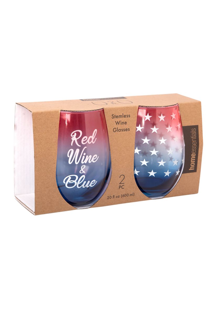 Stemless Wine Glasses with Design - Set of 2 