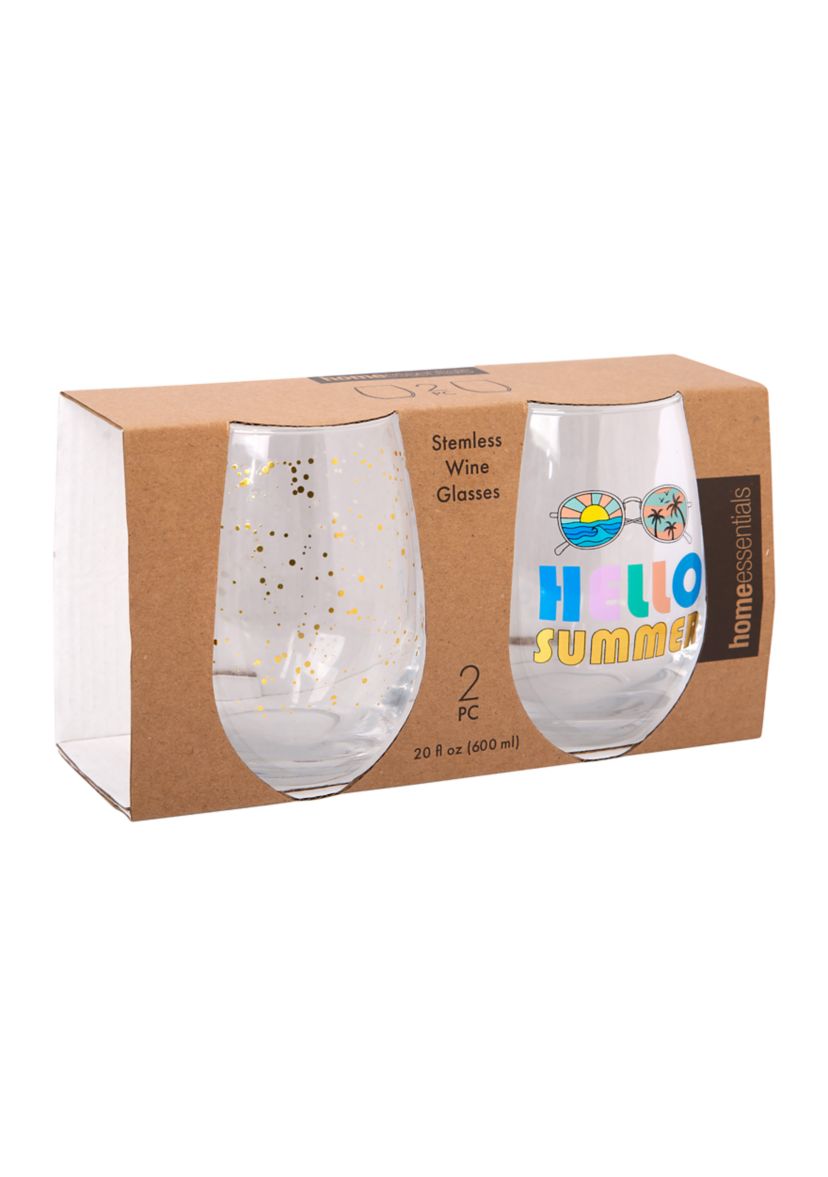 Hello Summer Stemless Wine Glasses - Set of 2