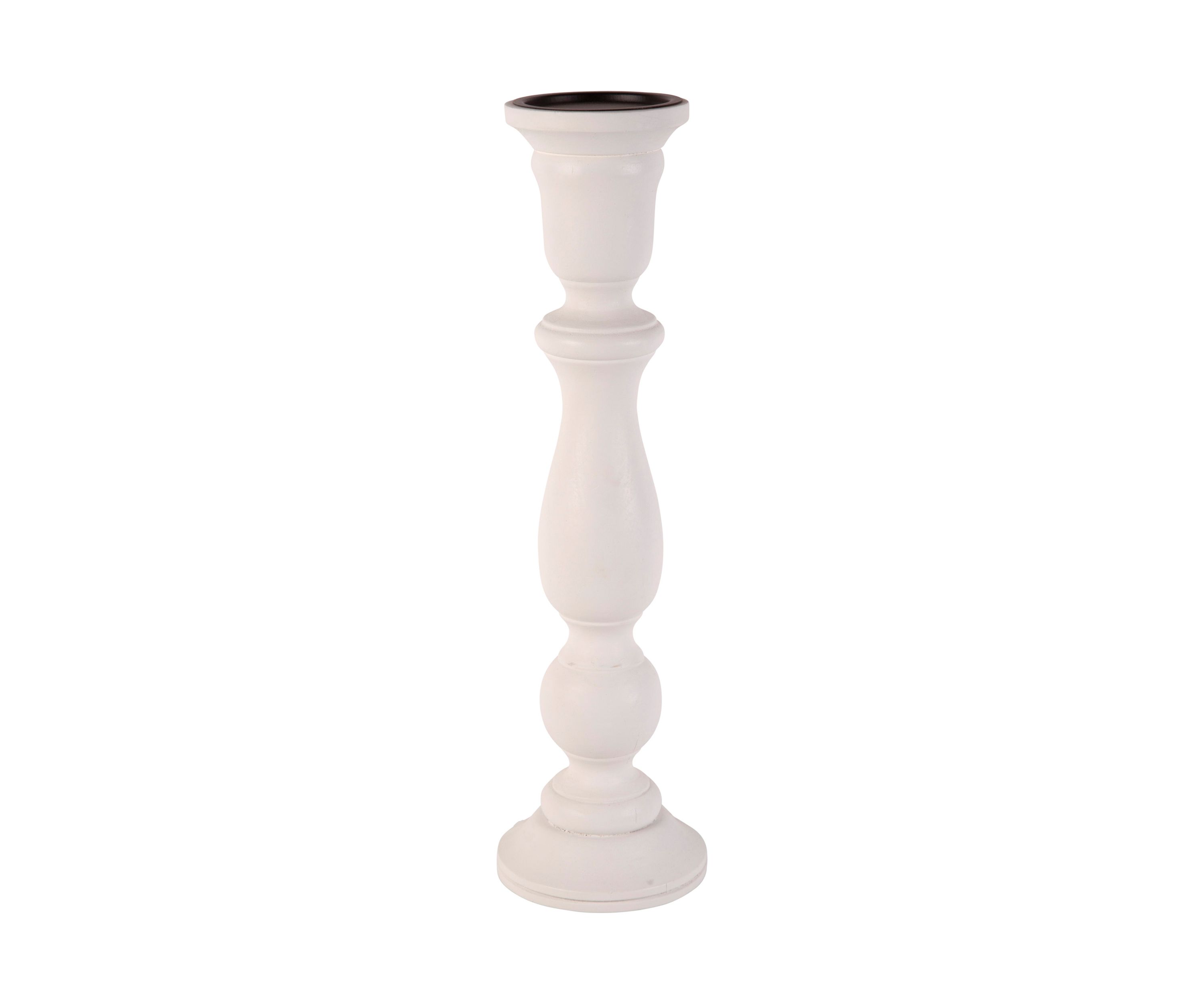 White Large Wood Pillar Holder