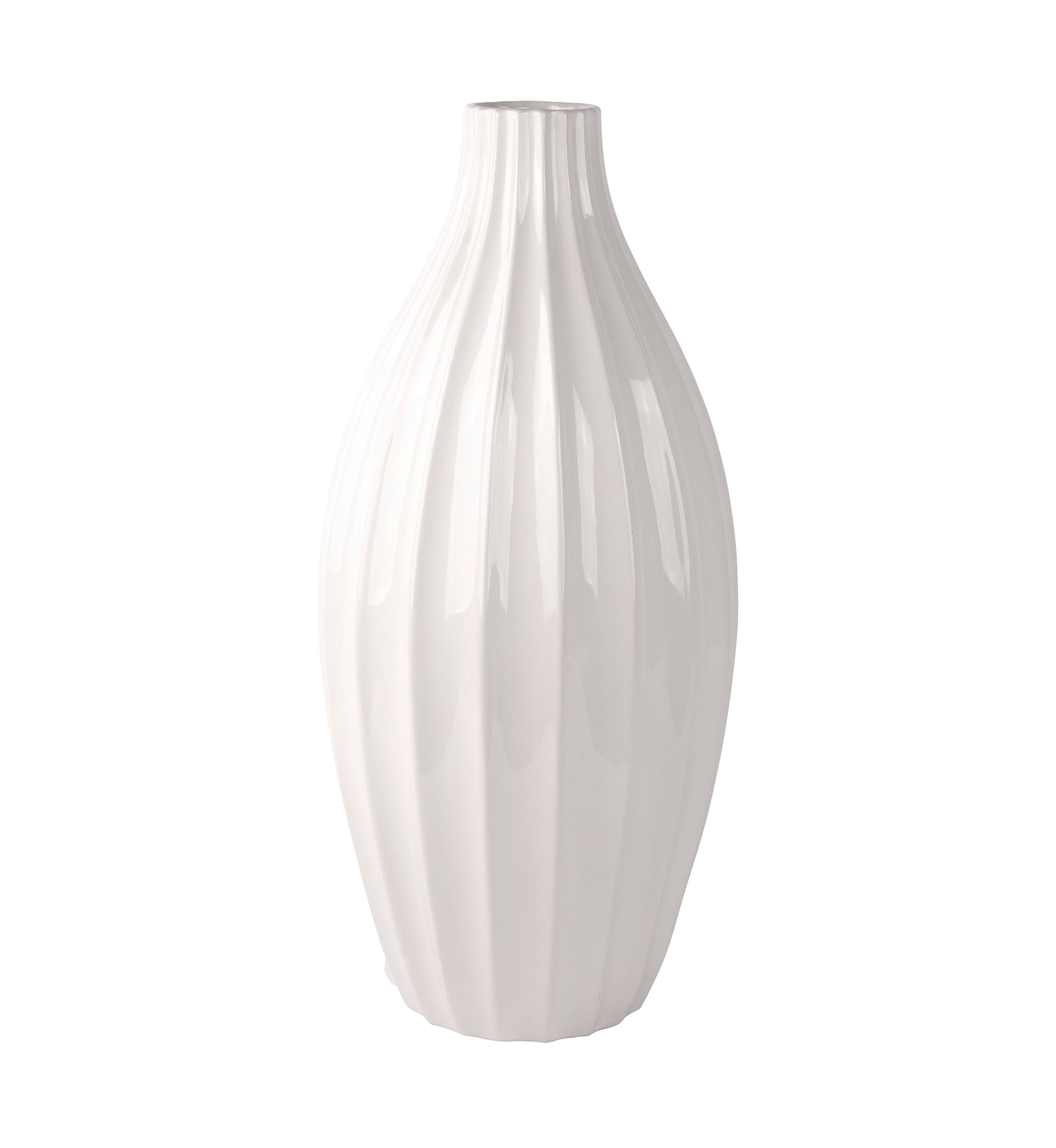 White Ceramic Rounded Rib Vase 