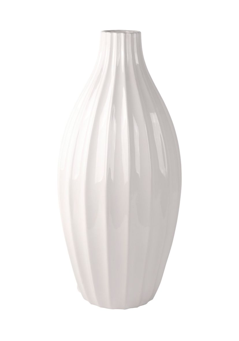 White Ceramic Rounded Rib Vase 