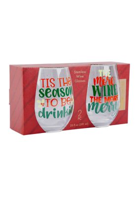 Christmas Sayings Stemless Wine Glasses 