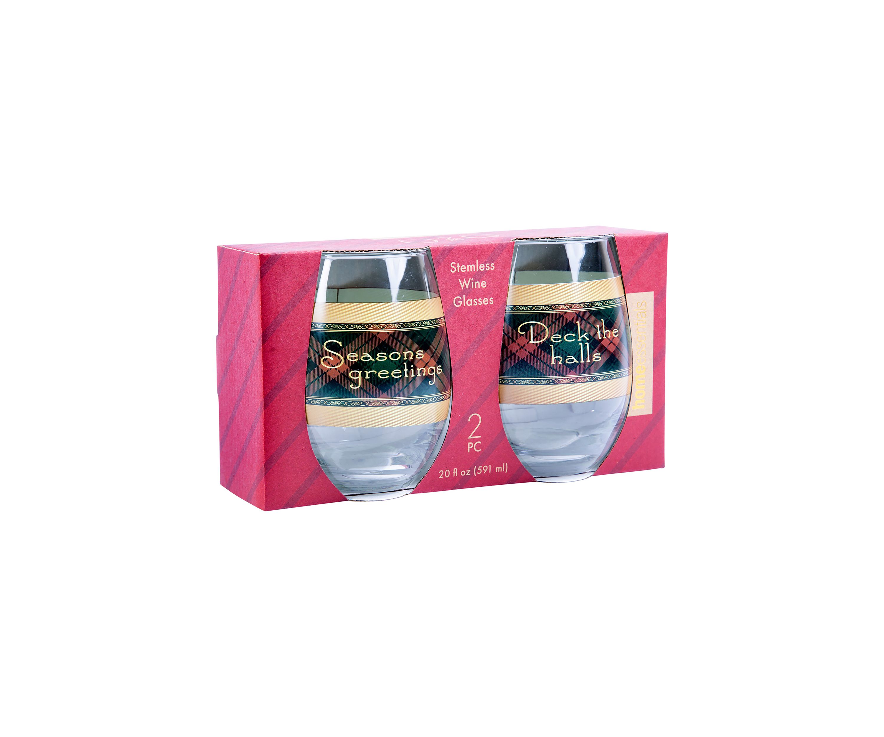 Plaid Holiday Sayings Stemless Wine Glasses 