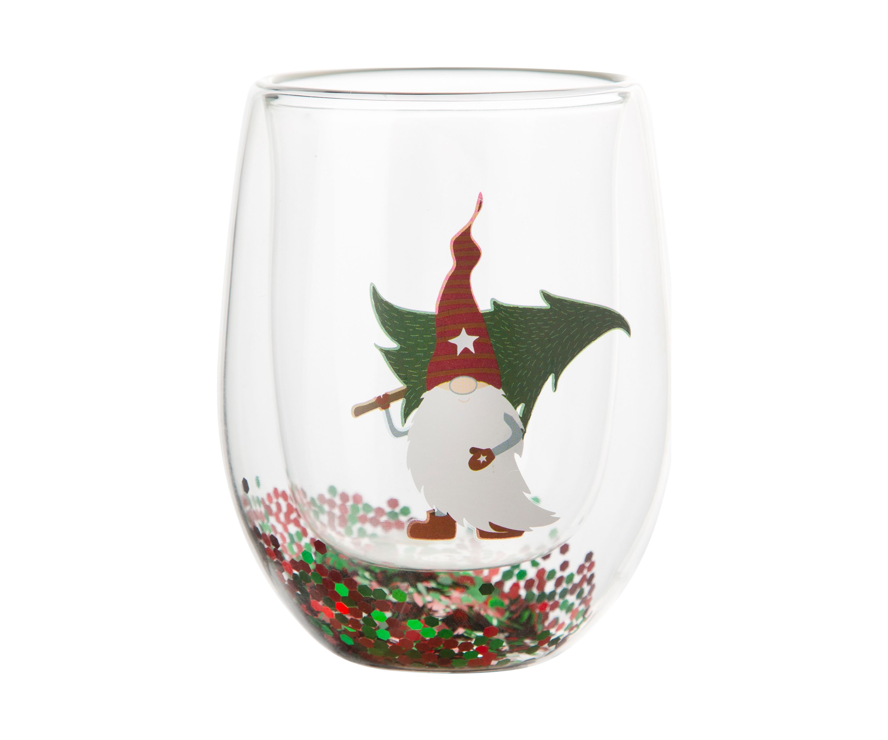 Double Wall Gnome Confetti Stemless Wine Glass