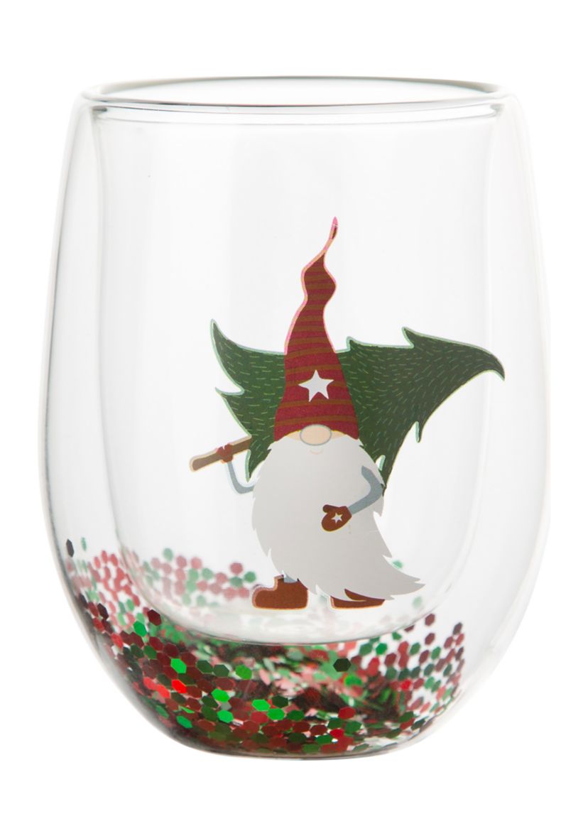 Double Wall Gnome Confetti Stemless Wine Glass