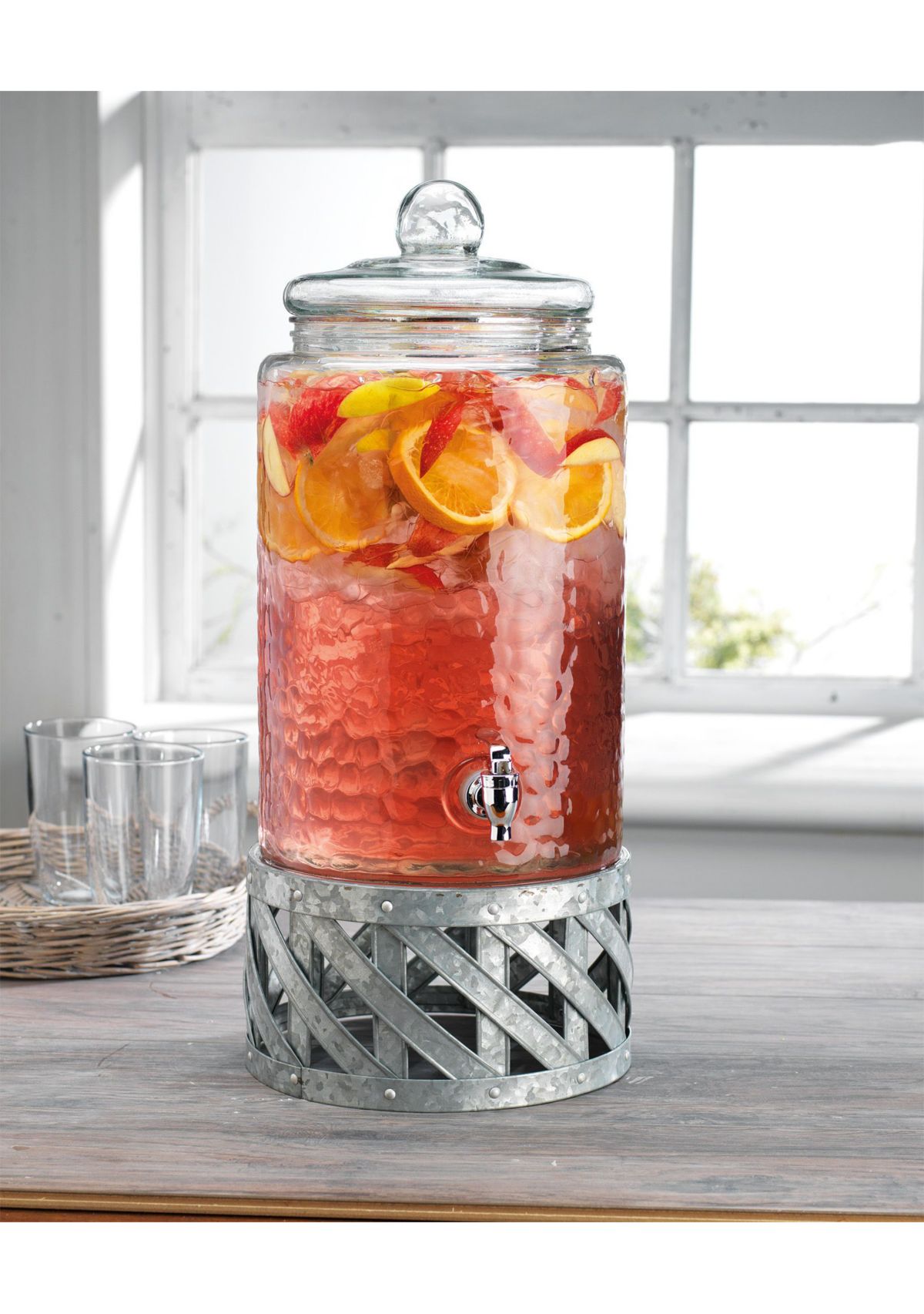 Galvanized Beverage Dispenser with X Crossed Base
