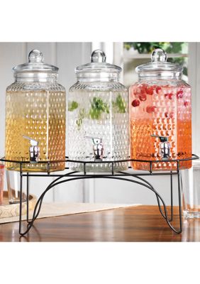 1 GALLON TWIN HEXAGON BEVERAGE DISPENSER ON METAL STAND