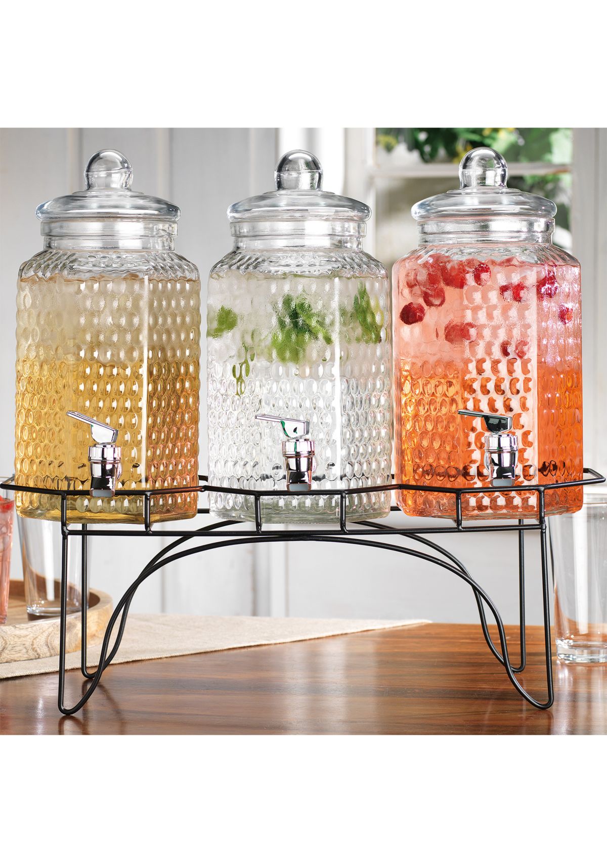 Triple 1 Gallon Dispensers on Black Wire Rack