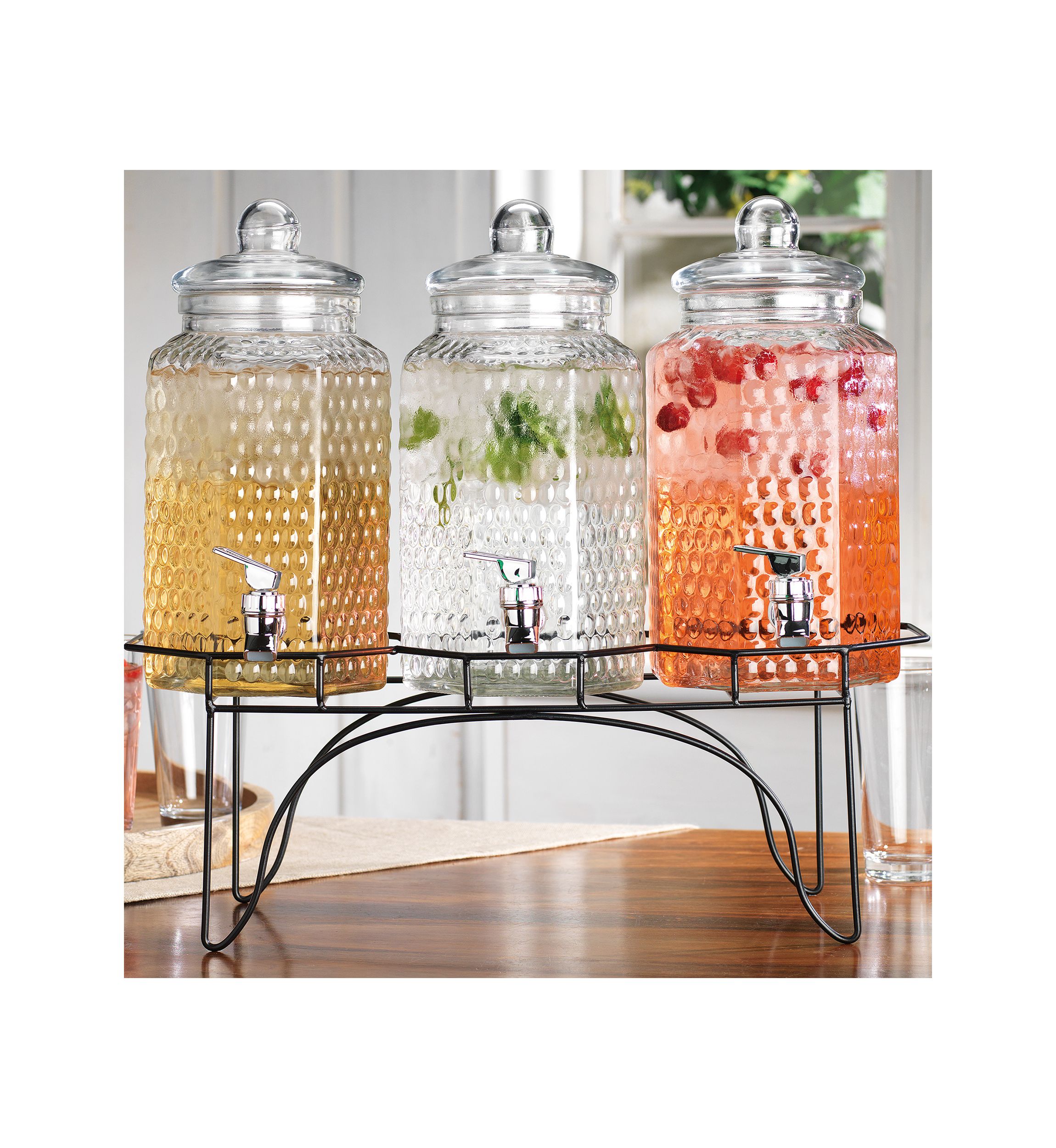 Triple 1 Gallon Dispensers on Black Wire Rack