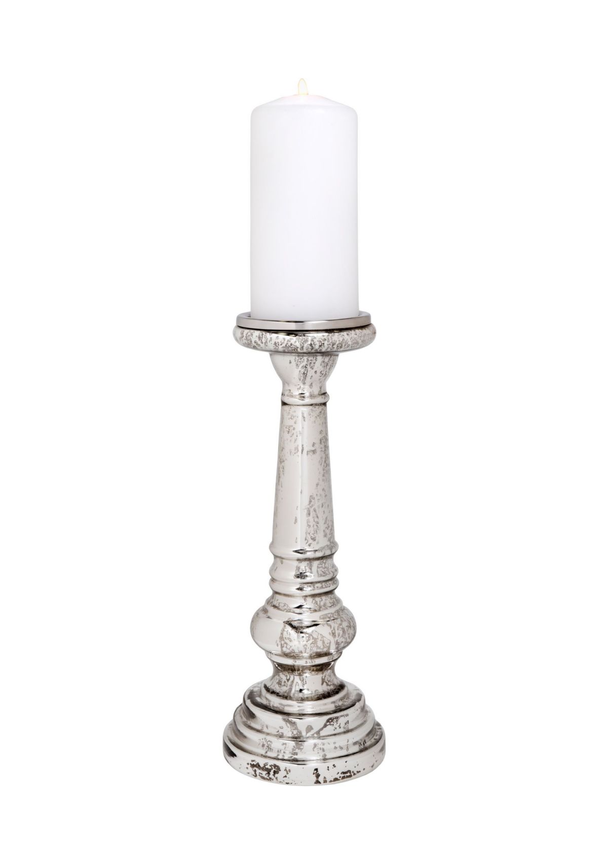 12" Silver Ball Pillar Candle Holder