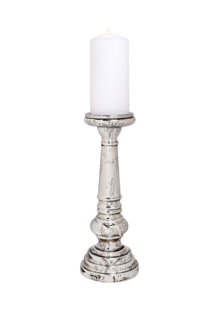 12" Silver Ball Pillar Candle Holder