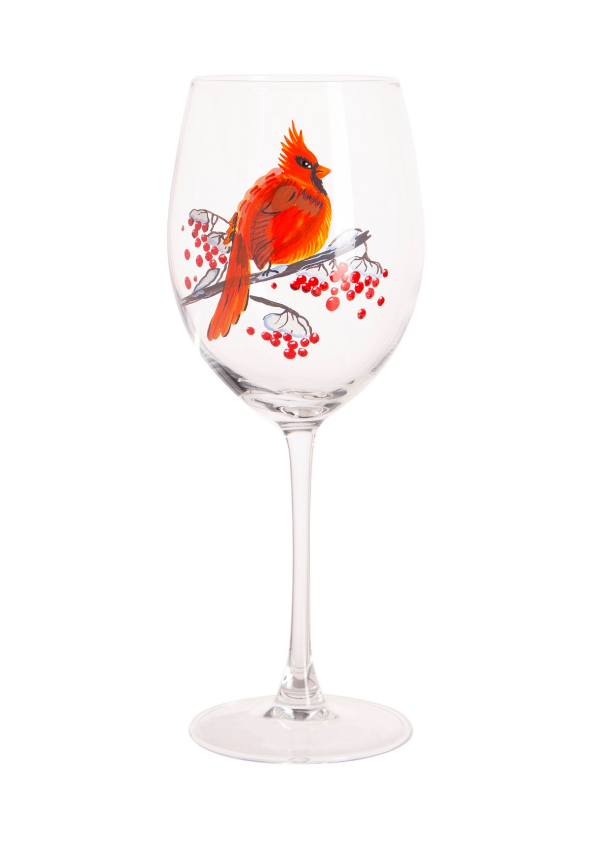 Handpainted Cardinal Stemmed Wine Glass