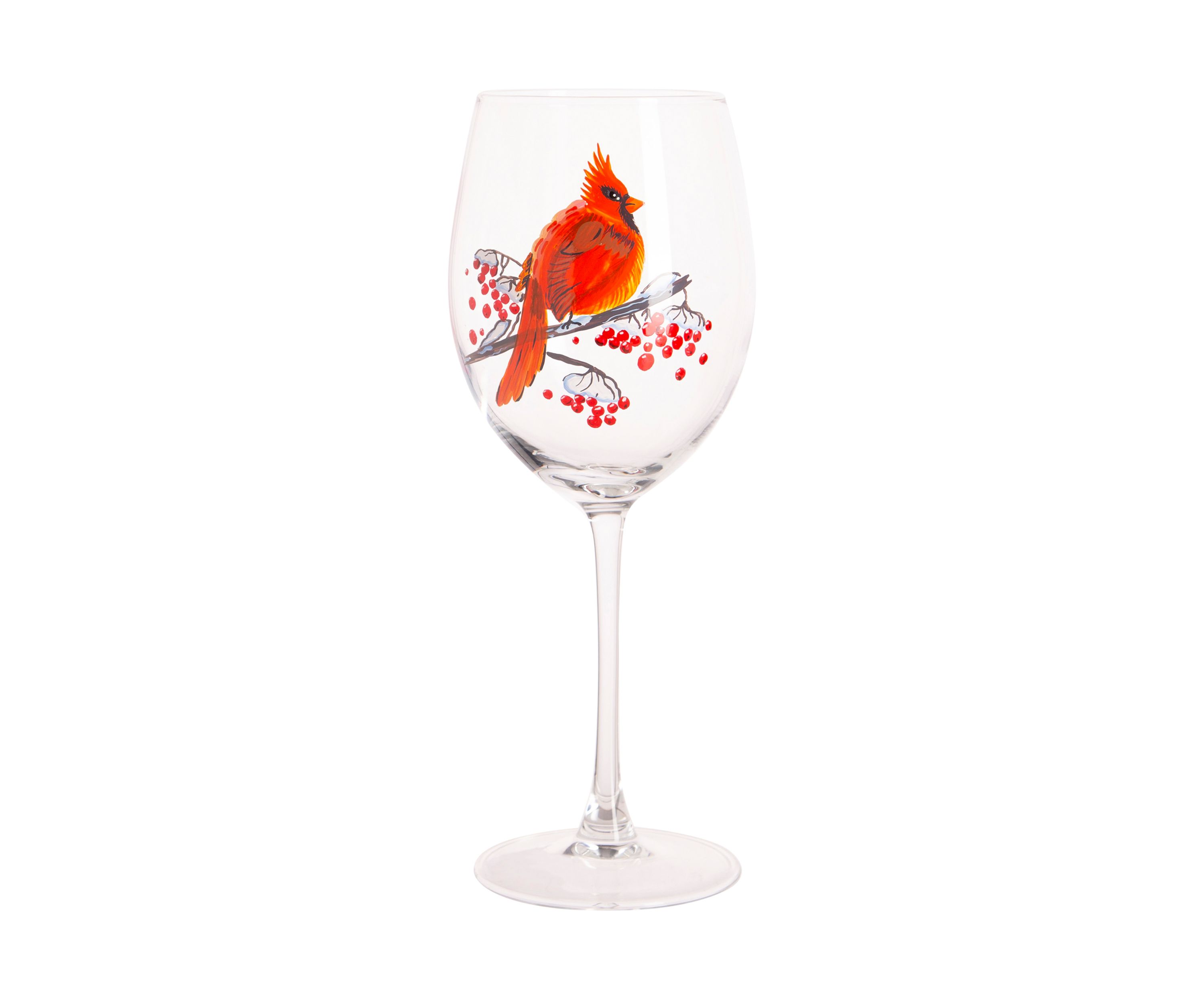 Handpainted Cardinal Stemmed Wine Glass