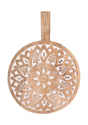 Medallion Design Carved Wood Round Paddle with Handle