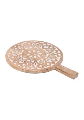 Medallion Design Carved Wood Round Paddle with Handle