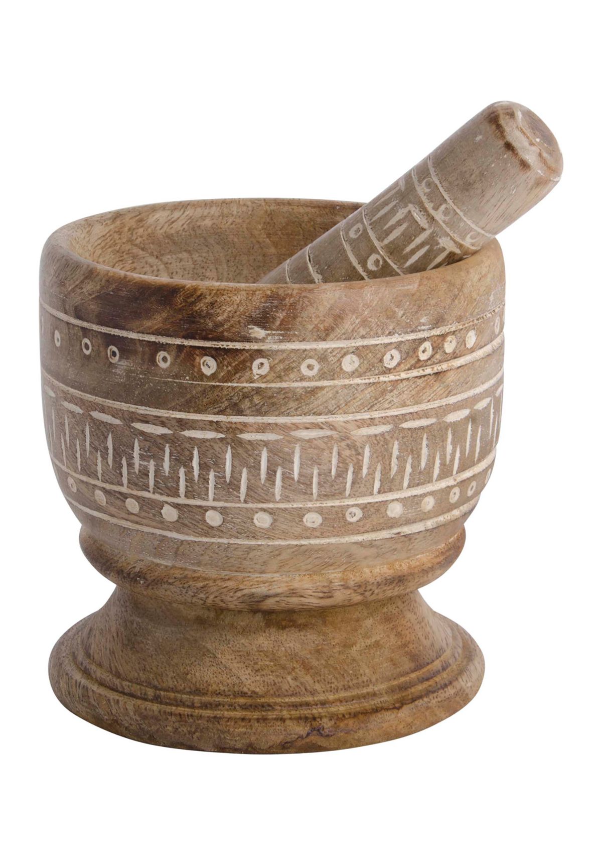 Etched Wood Mortar and Pestle 