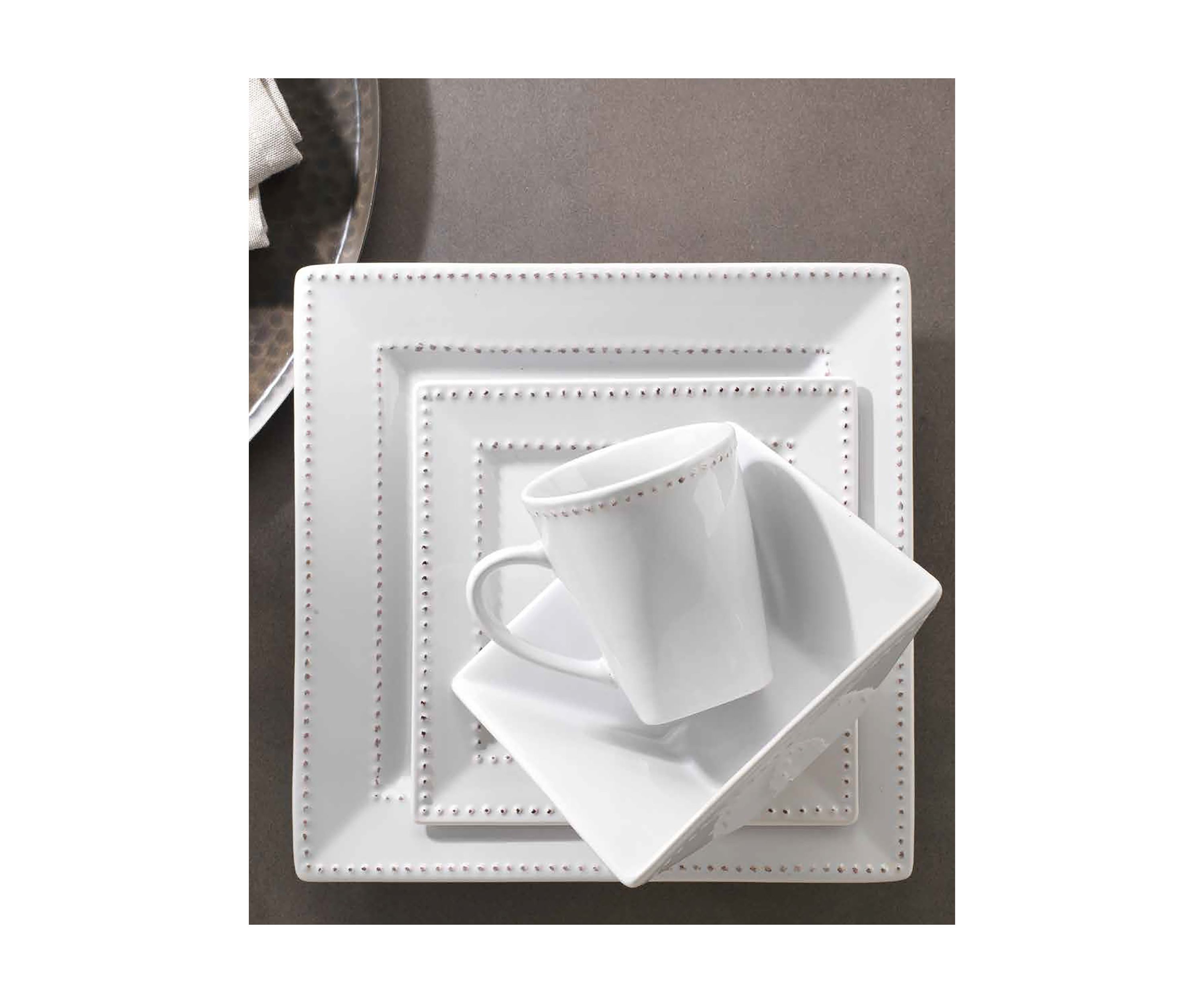 16 Piece White Beaded Dinner Set 